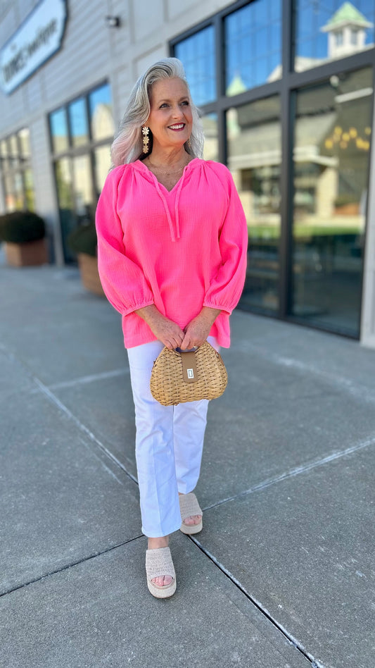 Highlighter Gauze Blouse - Pink