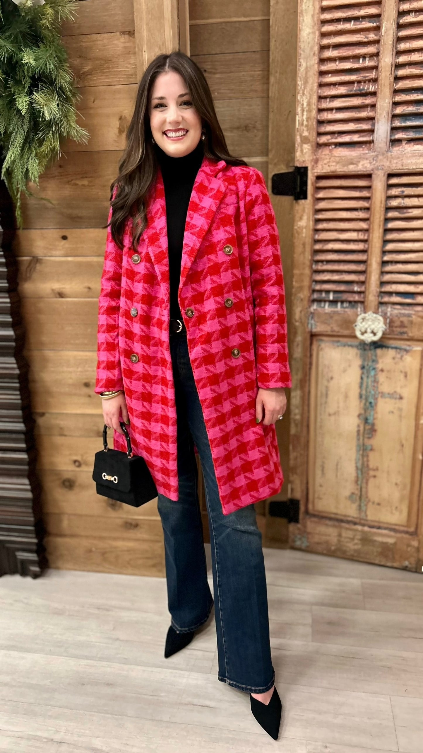 Chic Chicago Button Up Coat - Pink & Red