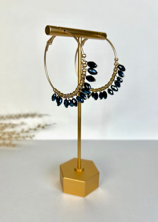 Bead Charms Gold Hoop Earring - Midnight