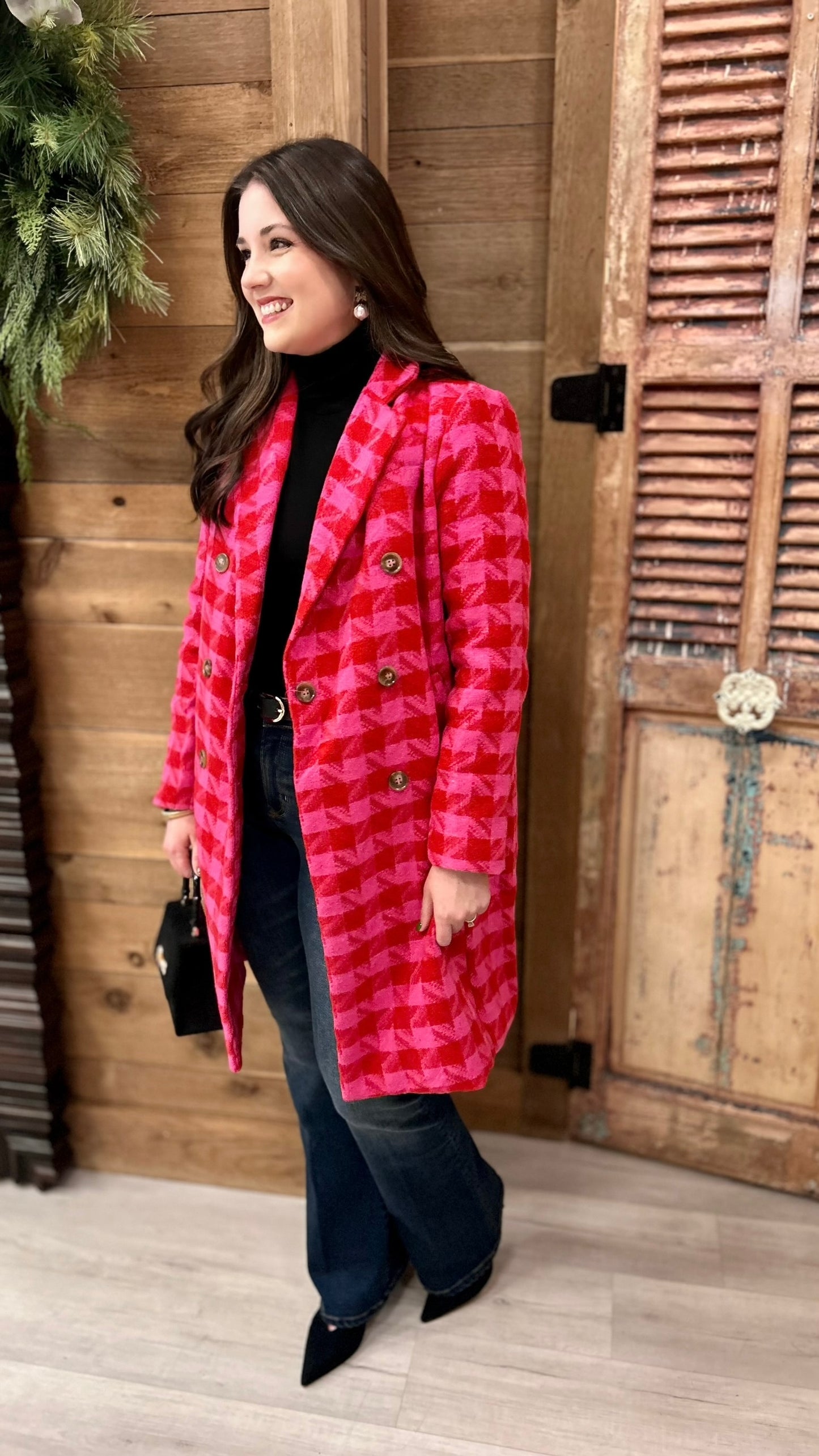 Chic Chicago Button Up Coat - Pink & Red