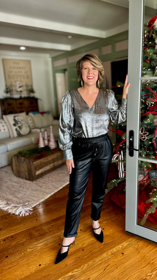 Gun Metal Metallic Blouse